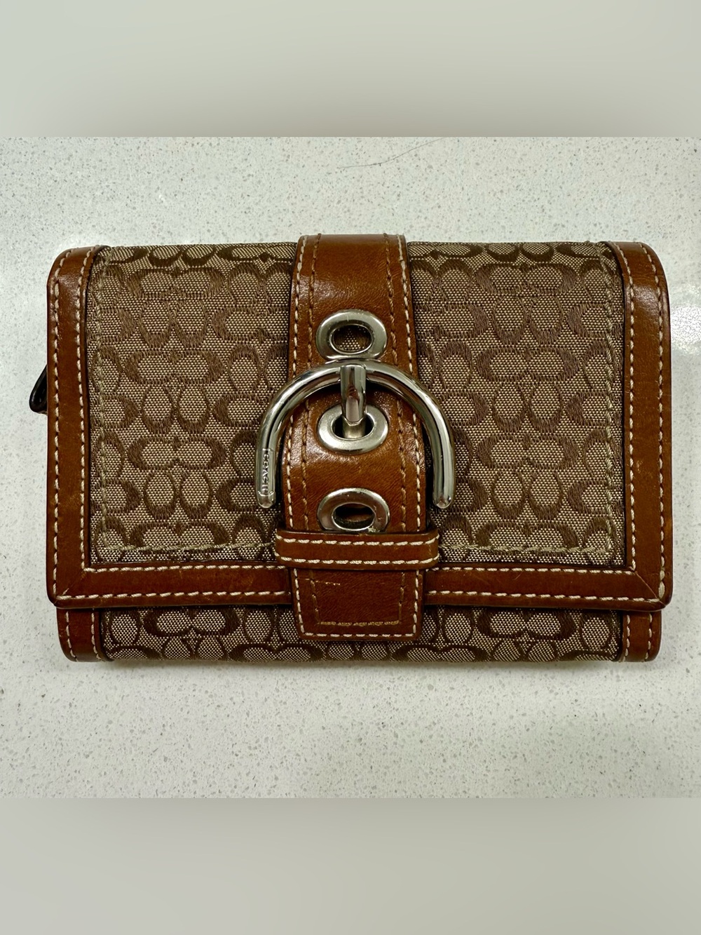 Coach monogram wallet, many compartments, 5.5”x4.25”